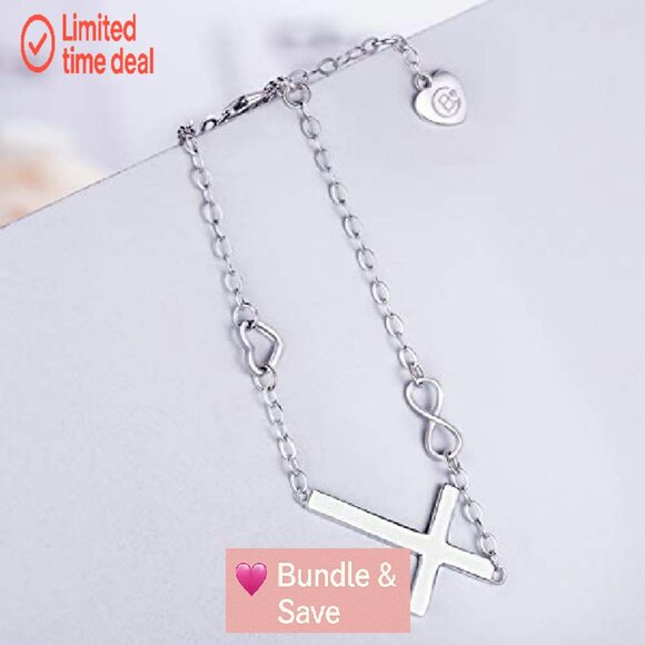 Sterling Silver Cross Infinity Heart Bracelet, 925, 21.5cm, Religious Gift - Picture 6 of 8